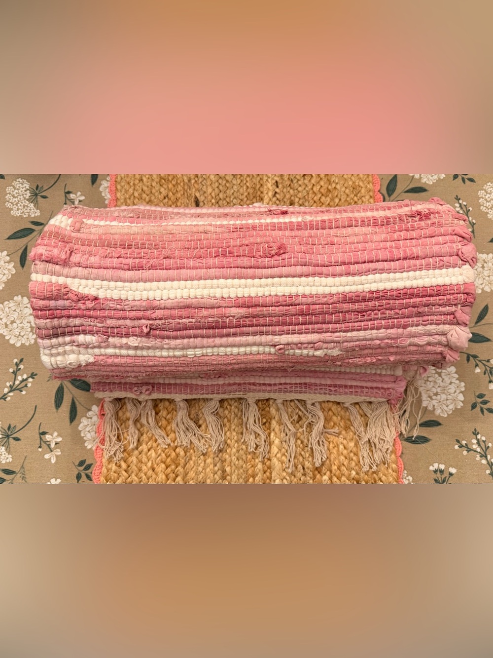 Pink Striped Handwoven Multicolor Chindi Rug 30x50